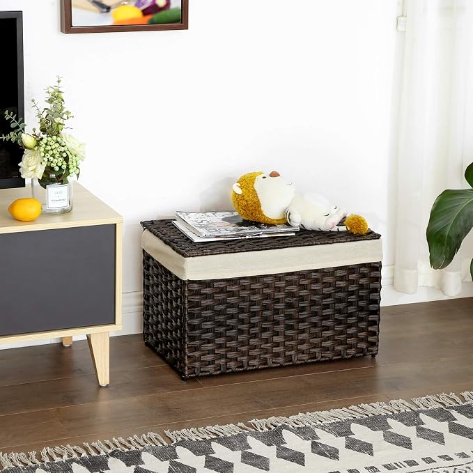 SONGMICS Storage Basket with Lid, Woven Blanket Storage Bin with Handles - Image 2