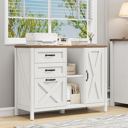 Halitaa 3 Drawer File Cabinet, Farmhouse Style Lateral Filing Cabinet Suitable - Image 2