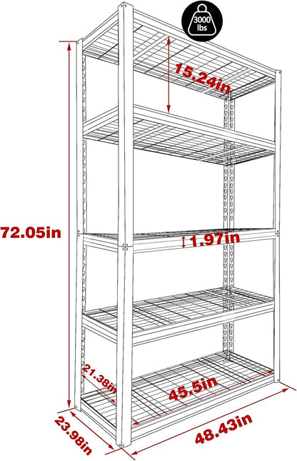 BlueWish Heavy Duty Adjustable Shelves, 24’’x48’’x72’’ Tool Utility Shelves - Image 3