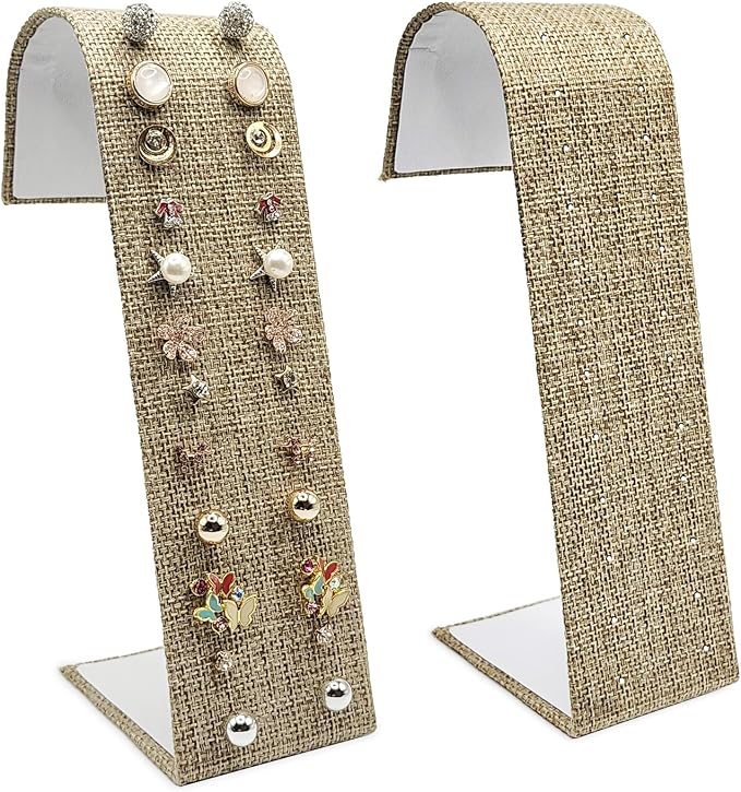 MOOCA 2 Pcs Set 12 Pairs of Burlap Earring Holder Stand, Jewelry Organizer by Mooca