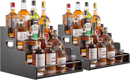 2 Pack 4-Tier Liquor Bottle Display Shelf, 16-Inch Wooden Bar Shelves by Unknown