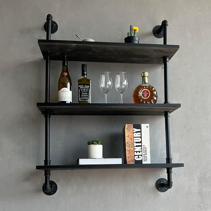 HDDFER Industrial Pipe Shelf Shelving Bookcase, Wall Mounted Rustic Bookshelf - Image 7
