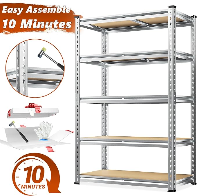 REIBII Garage Shelving, 5 Tier Storage Shelves Load 2020LBS, Adjustable Garage - Image 7
