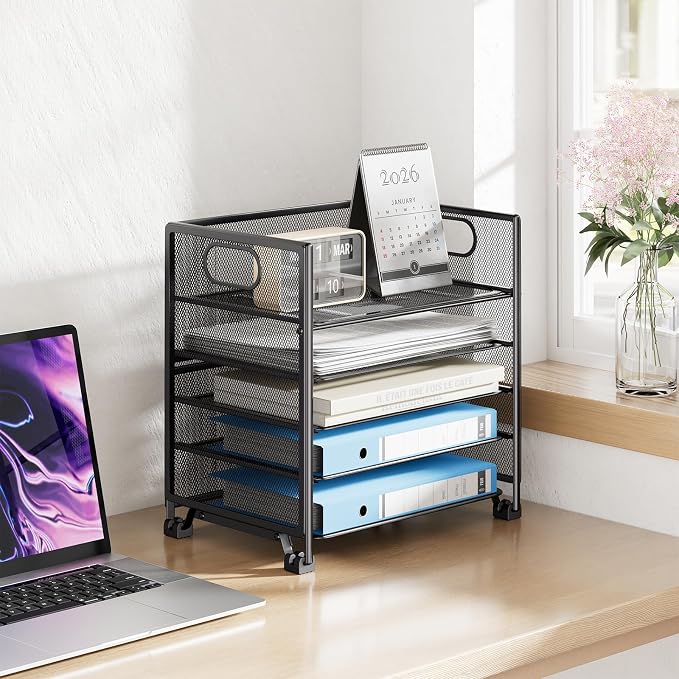 Simple Trending 5-Tier Letter Tray Organizer, Metal Mesh File Holder - Image 2
