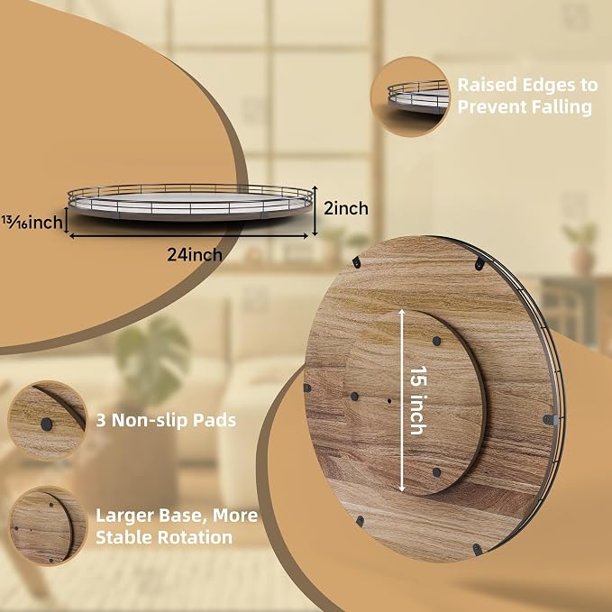 Acacia Wood 24" Lazy Susan Turntable Organizer - Image 3