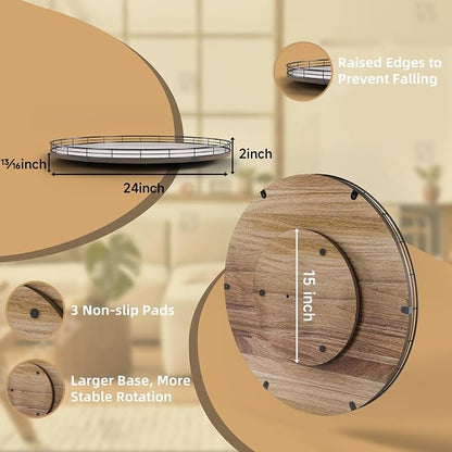 Acacia Wood 24" Lazy Susan Turntable Organizer - Image 3