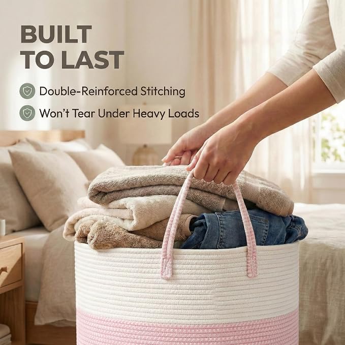 JMvicyroam 65L Extra Large Machine Washable Cotton Rope Blanket Basket | - Image 6