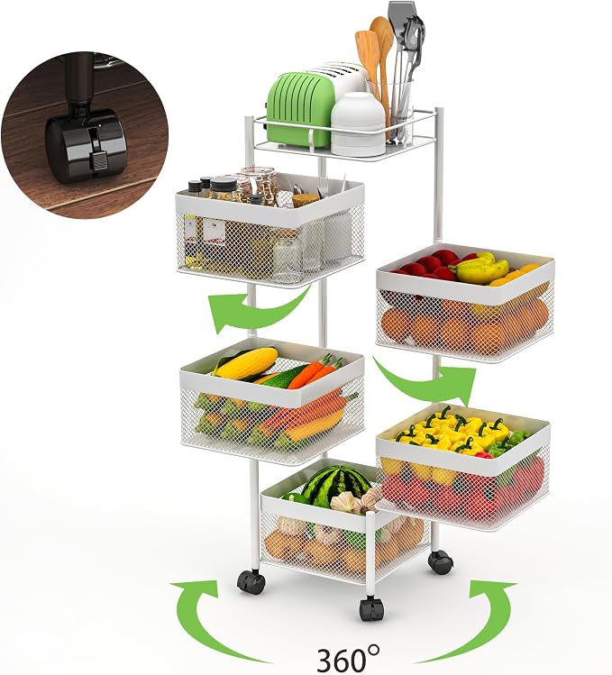 Fruit Basket for Kitchen No Assembly, Rotating Kitchen Storage Rack, Bathroom - Image 8