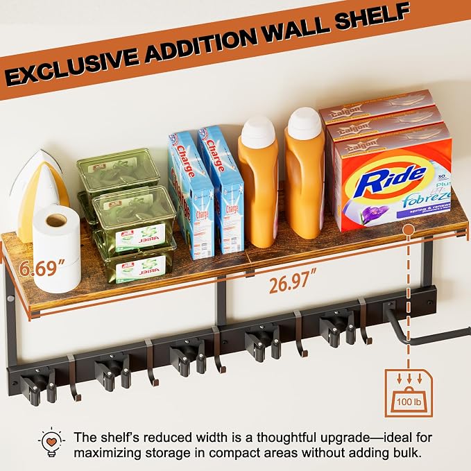Broom Holder Wall Mount with Cleaning Supplies Organizer, Laundry Room - Image 4