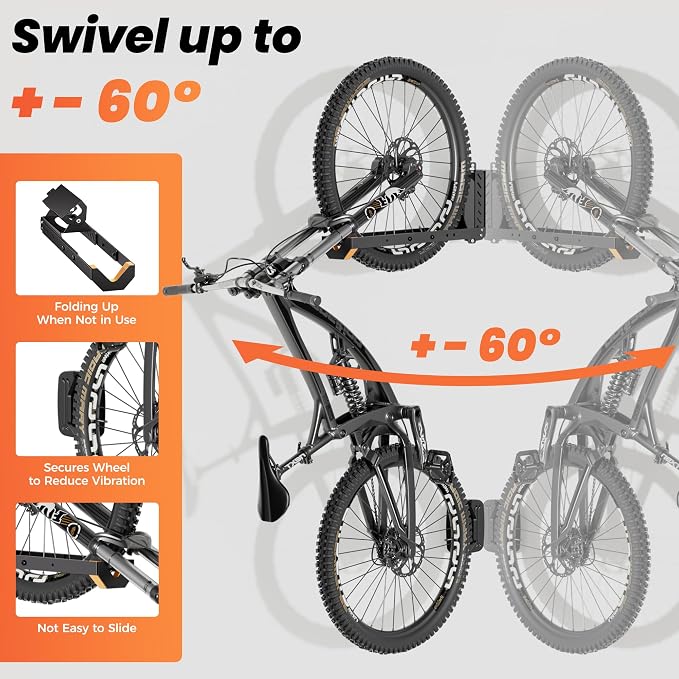 2 Pack Bike Wall Mount, Swivel Vertical No-Lift Bicycle Rack - Image 4