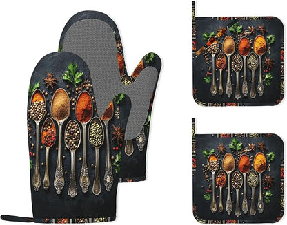 Cooking Herbs Spices Heat-Resistant Silicone Oven Mitts and Pot Holders 4 Piece by Unknown