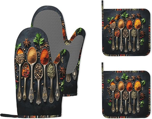 Cooking Herbs Spices Heat-Resistant Silicone Oven Mitts and Pot Holders 4 Piece by Unknown