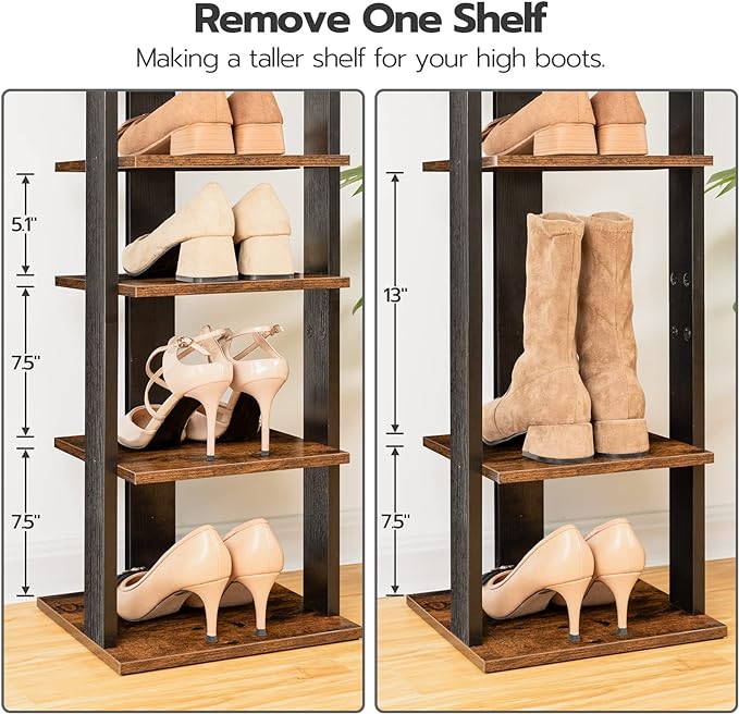 HOOBRO 8 Tiers Vertical Shoe Rack, Wooden Shoe Storage Organizer - Image 3