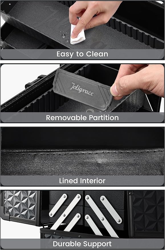 Joligrace Makeup Train Case Professional Cosmetic Organizer Aluminum Storage Box - Image 6