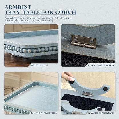 Pine Wood Sofa Arm Tray with Beaded Edge - Image 7