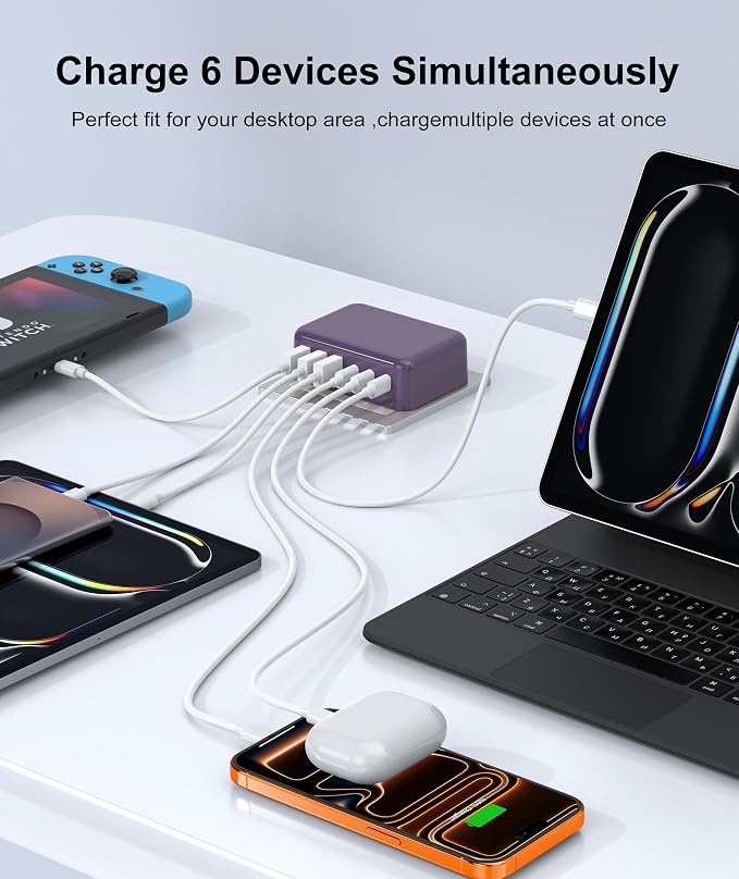 Fast Charger Block, GaN 6 Port USB C Charging Station Hub Cube, 100W Multiport - Image 5