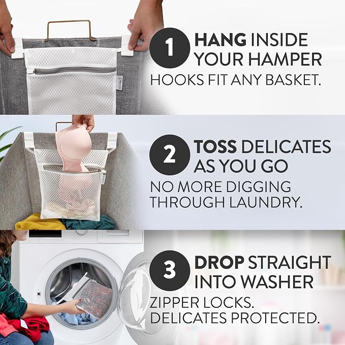 2Pcs Mesh Laundry Bags for Delicates w/Hooks, Hanging Durable Laundry Mesh Wash - Image 3