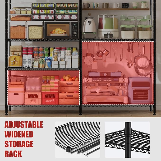 REIBII 61.7''W Storage Shelves Load 1220LBS Wire Shelving Unit 4 Tier Metal - Image 6