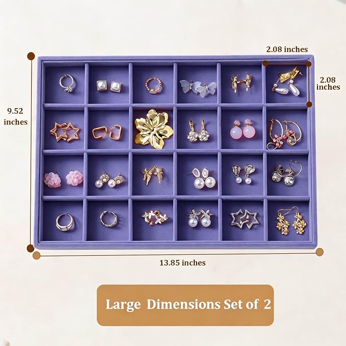 Large Velvet Jewelry Tray 2 Pack Stackable Jewelry Display Drawer Inserts Trays - Image 4