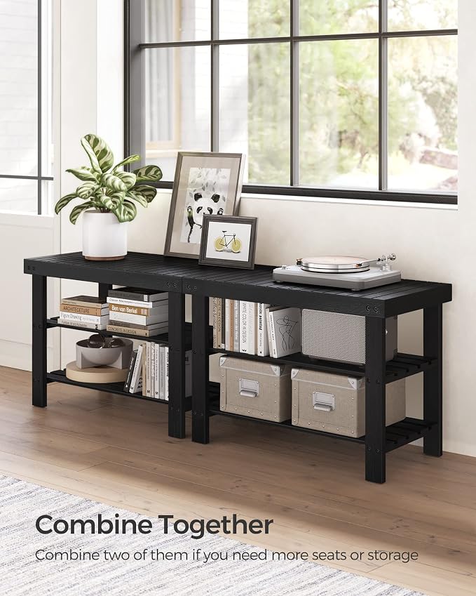SONGMICS Shoe Rack Bench, 3-Tier Bamboo Shoe Storage Organizer, Entryway Bench - Image 6