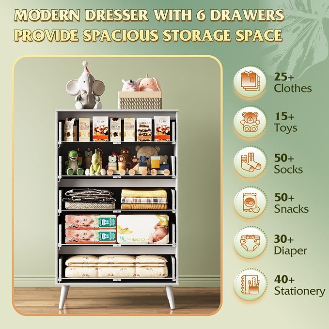 WLIVE 5 Drawer Dresser for Bedroom, Tall Wooden Dresser, Chest of Drawers for - Image 4
