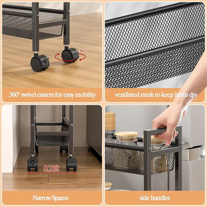 Slim Storage Rolling Cart, 4 Tier Narrow Cart - Image 7