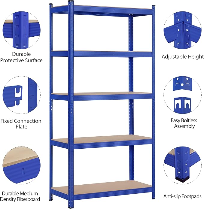 Topeakmart 5-Tier Utility Shelves, Metal Storage Shelves Unit Adjustable Garage - Image 4