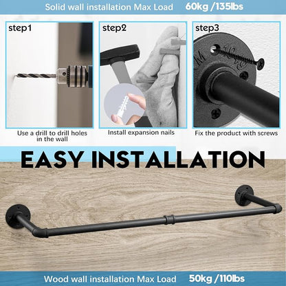 Industrial Pipe Clothes Rack Wall Mounted Clothing Rack Set of 2, 38.2 Inches - Image 4
