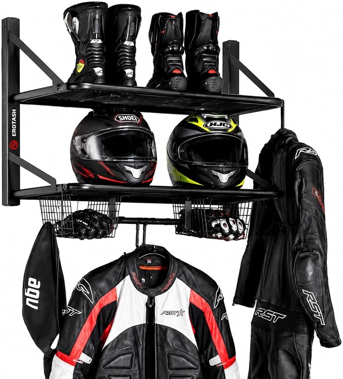 Motorcycle Helmet Wall Mount, 2-Tier Helmet Holder Wall Mount by EROTASH