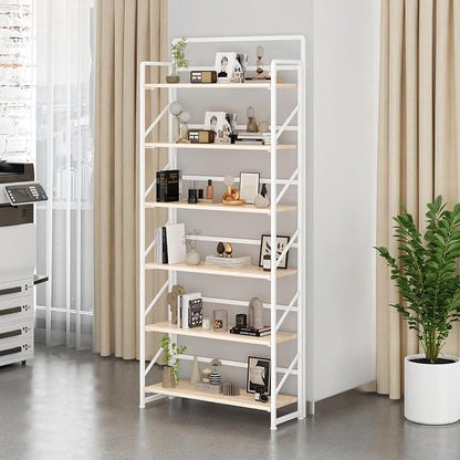 JSB Folding Bookshelf, Industrial Storage Shelves, No Assembly Vintage Wood - Image 5