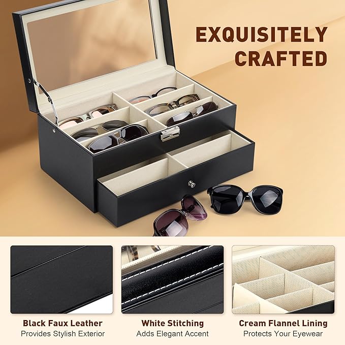 CO-Z Sunglasses Organizer with 12 Slots, 2 Story Leather Multi Sunglasses - Image 6