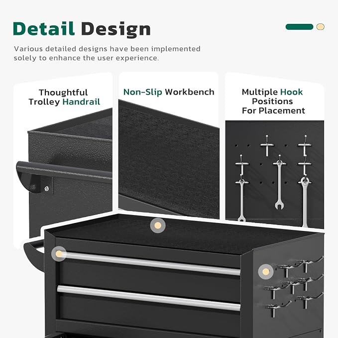 Greenvelly Metal Tool Chest, 8-Drawer Rolling Tool Cart - Image 5