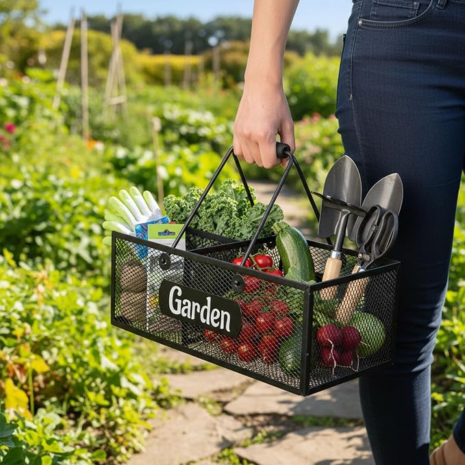Garden Tool Storage, 4 Compartments Metal Mesh Garden Caddy, Portable Garden - Image 5