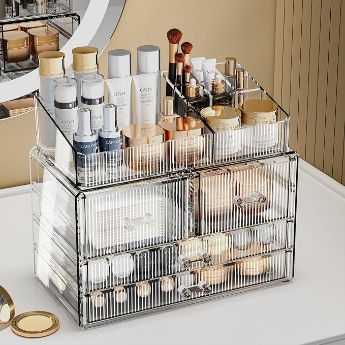 ZHIAI Stackable Storage Drawers, Acrylic Bathroom Counter Organizer Clear - Image 3