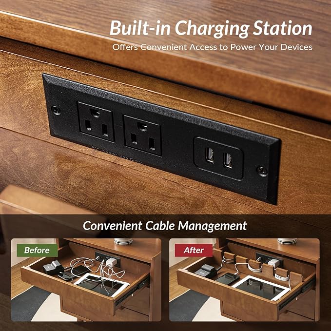 HULALA HOME Nightstand with Charging Station, Mid-Century Modern 2 Drawer and - Image 3