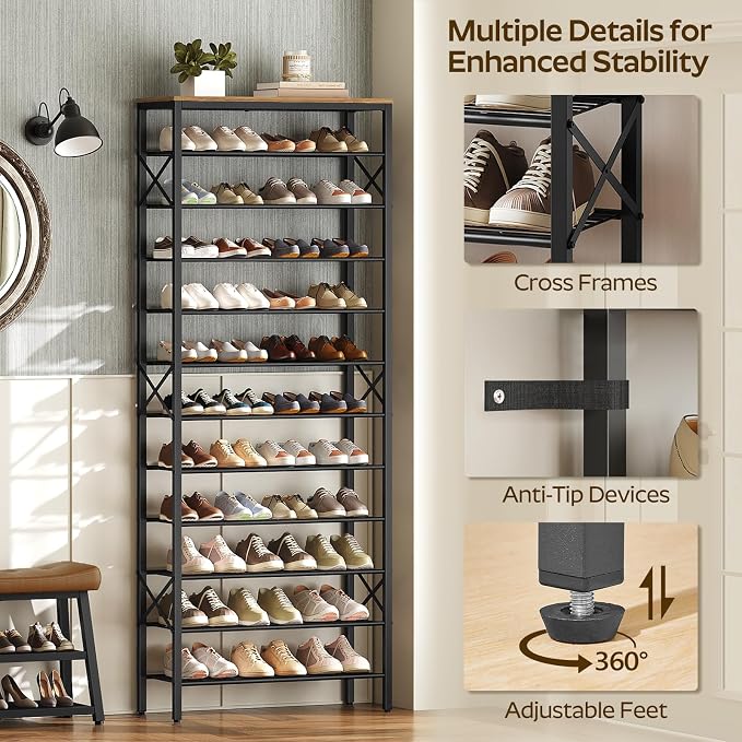 YATINEY 12 Tier Shoe Rack, Large Capacity Shoe Storage Organizer Holds 48 Pairs - Image 7