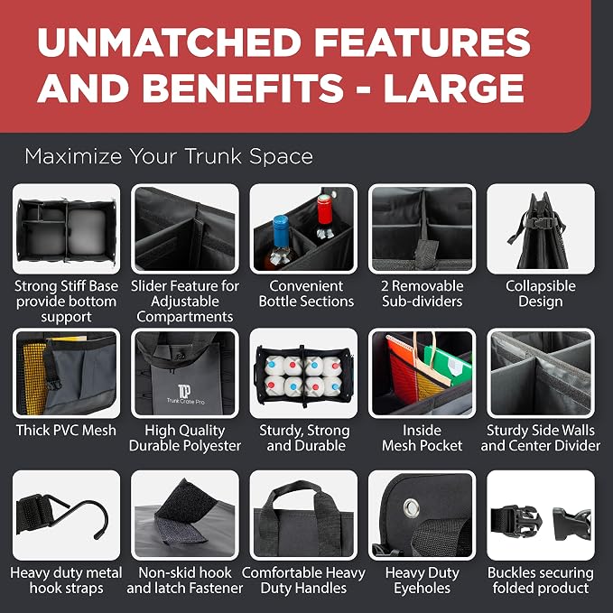 TRUNKCRATEPRO Trunk Organizer For Car, Truck | Premium Adjustable Multi - Image 3