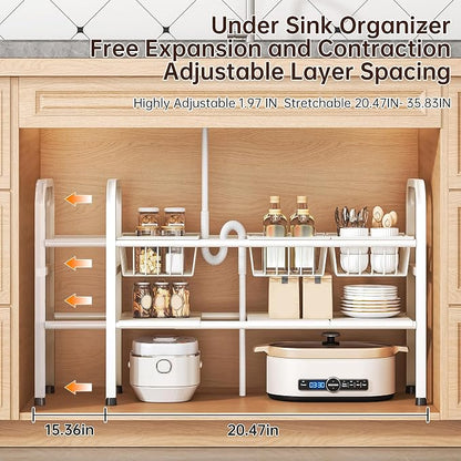 2 Tier Under Sink Organizer Expandable Length/Height Adjustable Heavy | - Image 2