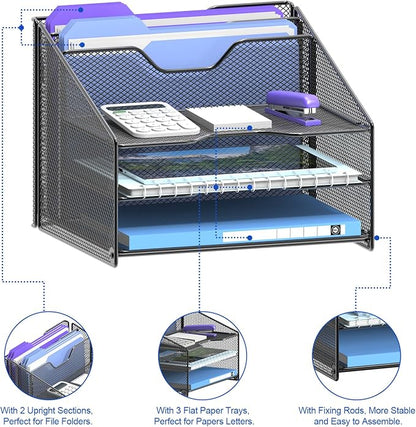 Samstar Desk File Organizer, Mesh Letter File Folder Holder - Image 4