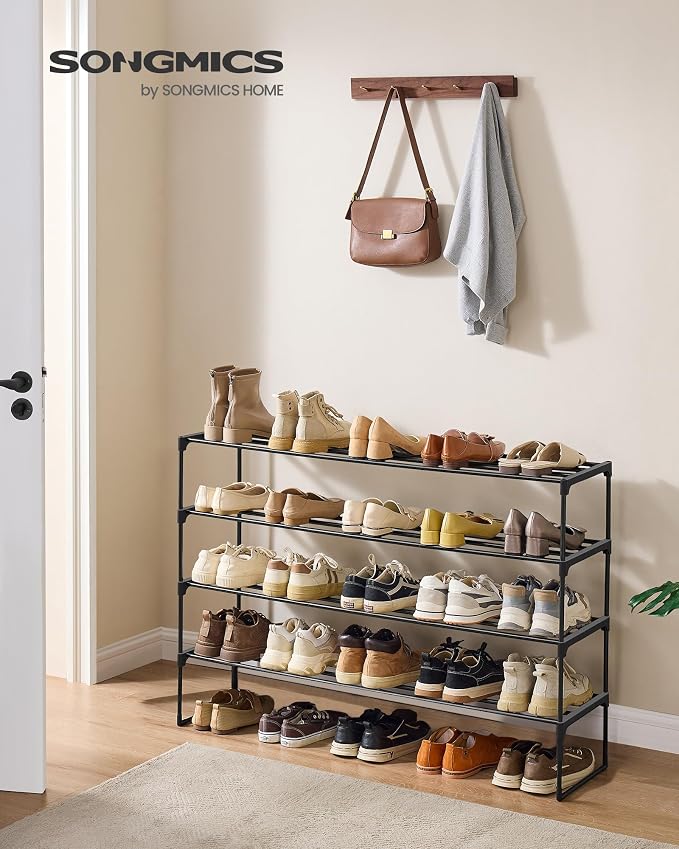 SONGMICS Shoe Rack, 4-Tier Shoe Organizer, Metal Storage Shelf, Upright or - Image 3