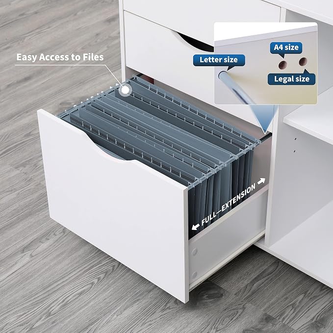 QDSSDECO 3-Drawer with Shelf Wood File Cabinet Mobile Lateral Filing Cabinet - Image 5