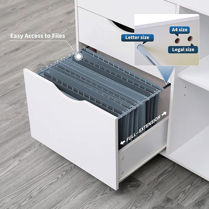 QDSSDECO 3-Drawer with Shelf Wood File Cabinet Mobile Lateral Filing Cabinet - Image 5