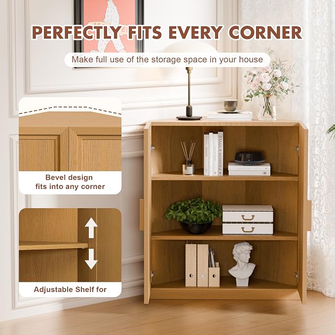 Casaphoria Farmhouse Corner Cabinet, Wooden Corner Storage Cabinet - Image 6