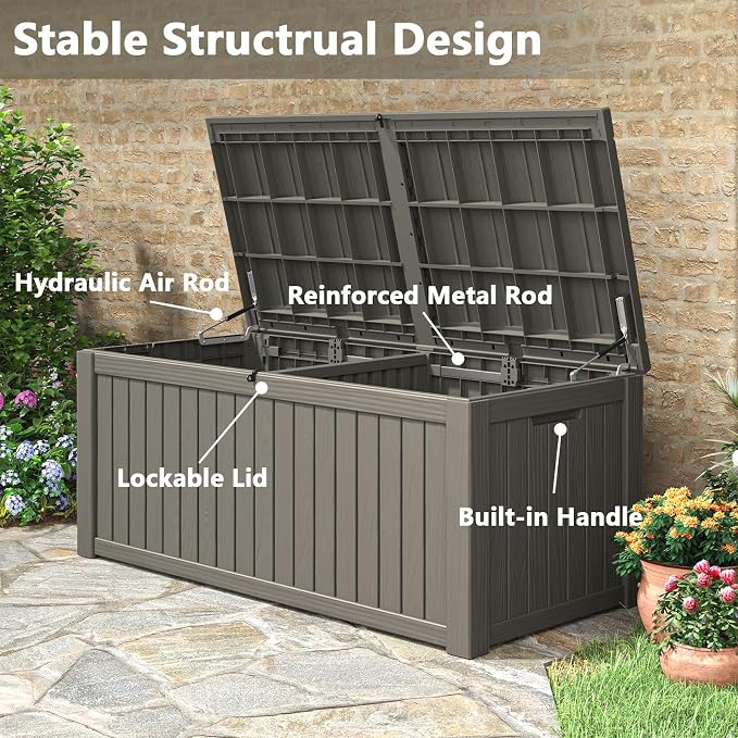 Outdoor Storage Box, 180 Gallon Deck Box, Waterproof and UV Resistant Large - Image 5