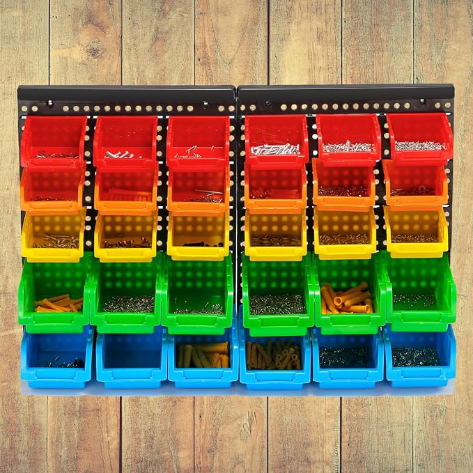 5 Colors Wall Mounted Storage Bins kit, Tool Organizer Bins Parts Rack - Image 6