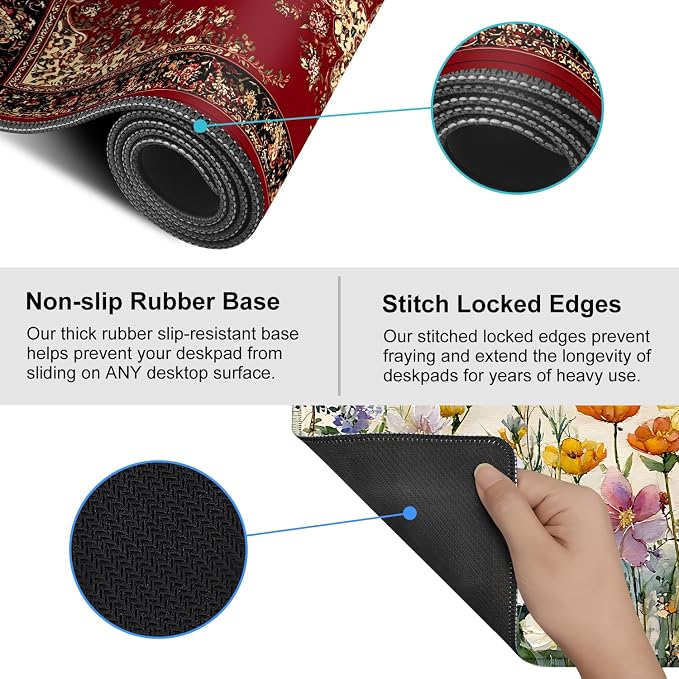 Red Vintage Persian Rug Mouse Pad – Large Extended Desk Mat 35.43 x 15.75 in – - Image 5