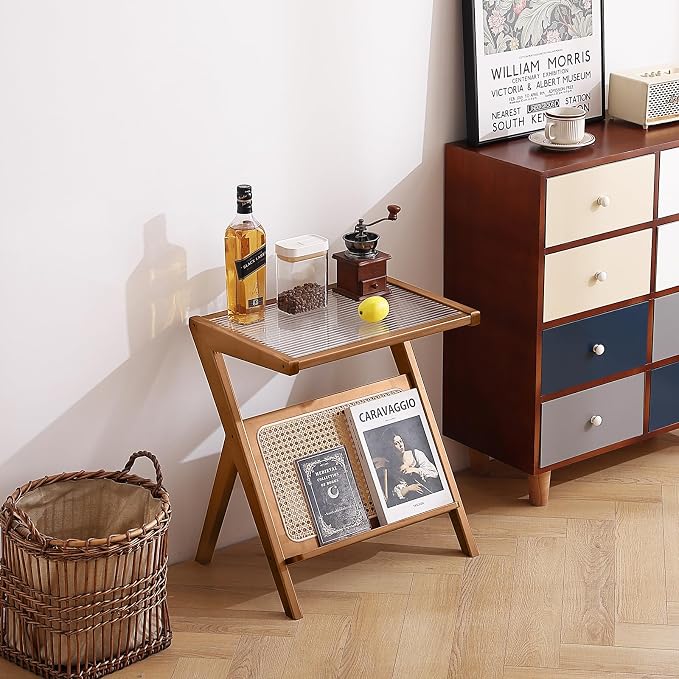 Tiita Rattan Side Table, Mid Century Nightstand, Bamboo Accent Bedside Tables - Image 8