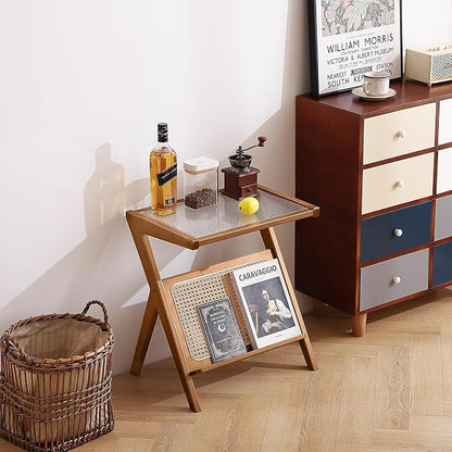 Tiita Rattan Side Table, Mid Century Nightstand, Bamboo Accent Bedside Tables - Image 8