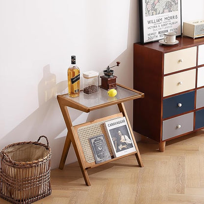 Tiita 2 Pack Rattan Side Table, Mid Century Nightstand, Bamboo Accent Bedside - Image 8