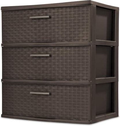 Sterilite 3 Drawer Wide Storage Tower, Plastic Weave Organizer, Espresso - Image 4